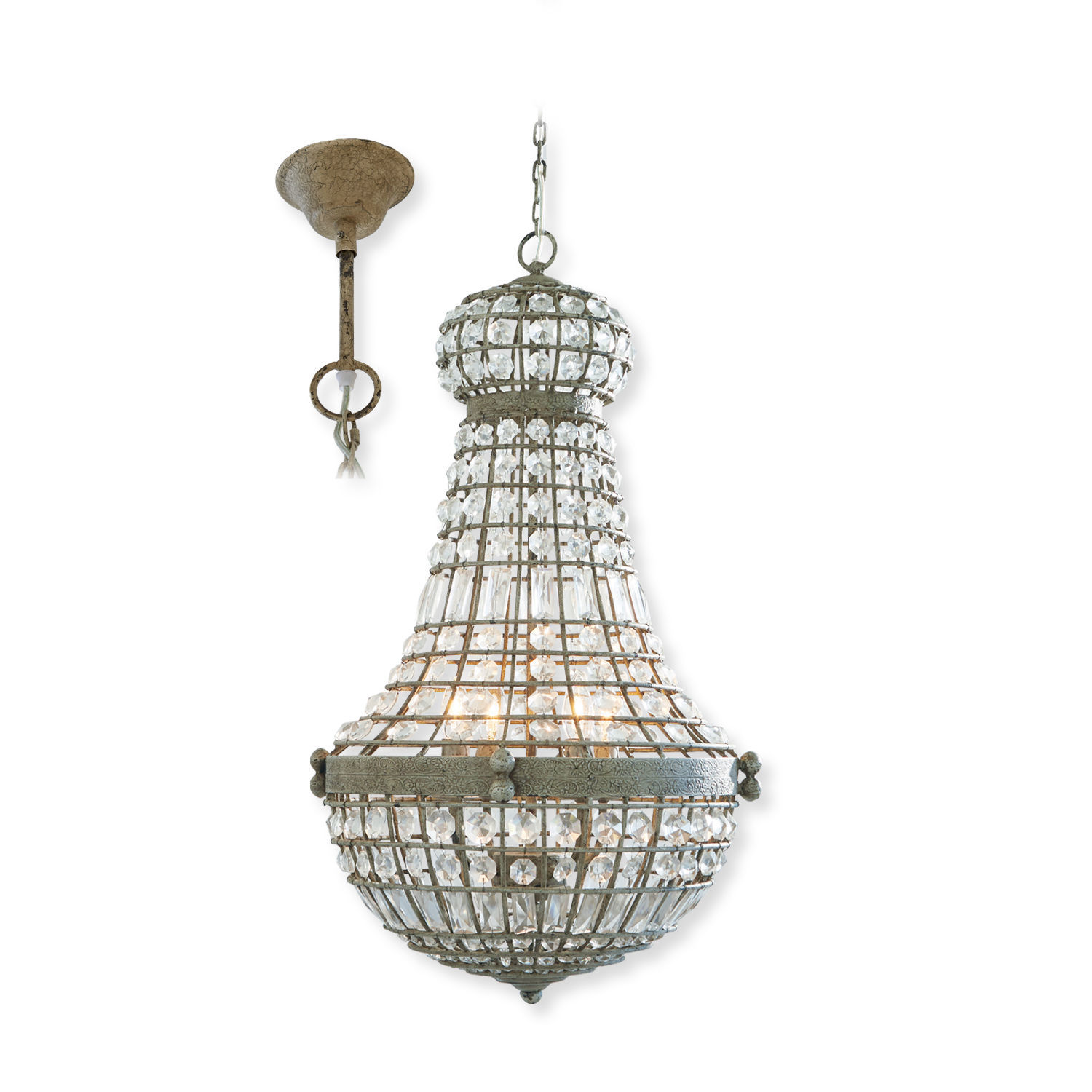 Lustre Perreux Suspension vintage en métal et cristal, lampe décorative pour salon avec éclairage élégant