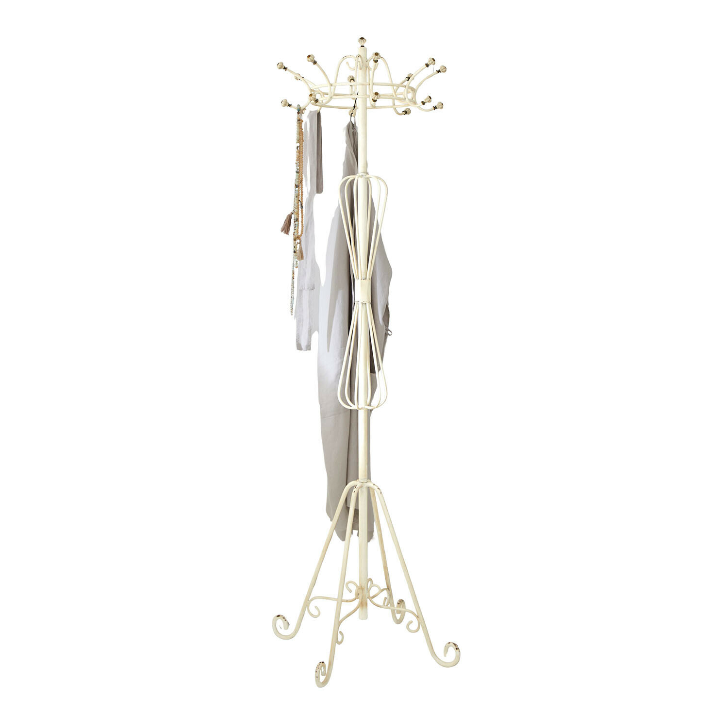 Portemanteau Whitlowe Porte-manteau en métal crème avec crochets décoratifs et écharpes suspendues