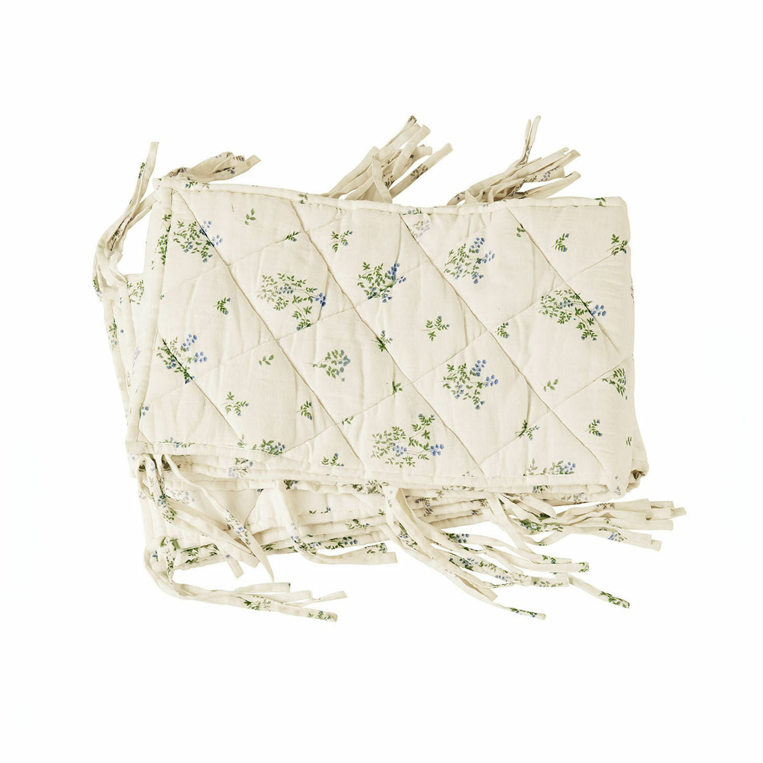 Tour de lit Nymariel Protège-lit matelassé en coton crème avec motif végétal vert et bleu pour chambre d'enfant