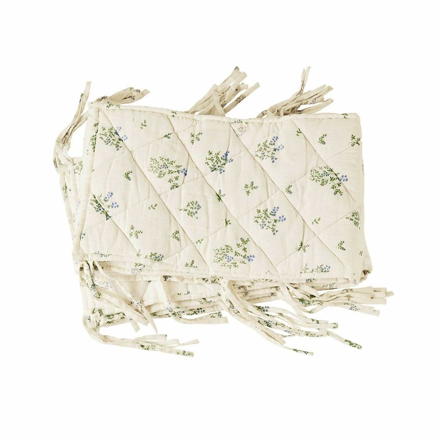 Tour de lit Nymariel Protège-lit matelassé en coton crème avec motif végétal vert et bleu pour chambre d'enfant
