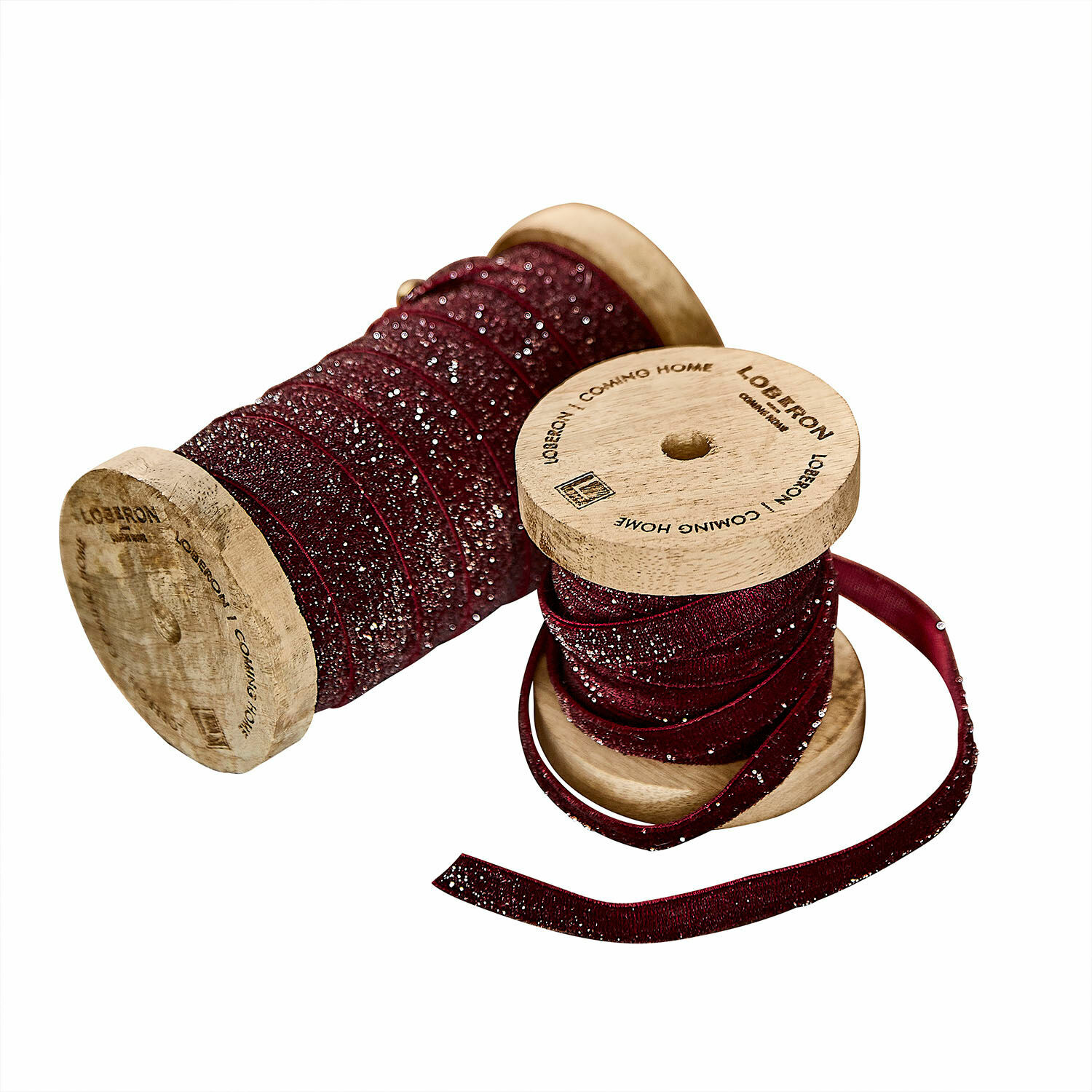 Lot de 2 rubans en velours Risorio Ruban bordeaux pailleté enroulé sur bobine en bois pour décoration et artisanat