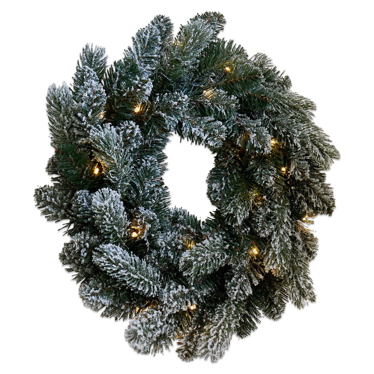 Couronne LED Regin Couronne de Noël en branches vertes enneigées avec lumières LED chaudes pour décoration festive