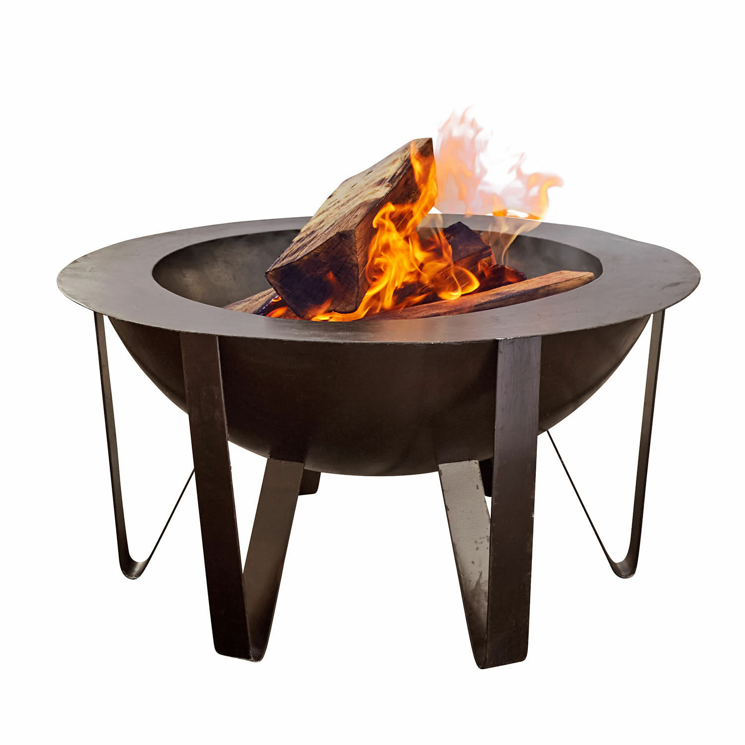 Brasero Lovis Brasero de jardin en métal noir avec bois et flammes pour décoration et chauffage extérieur