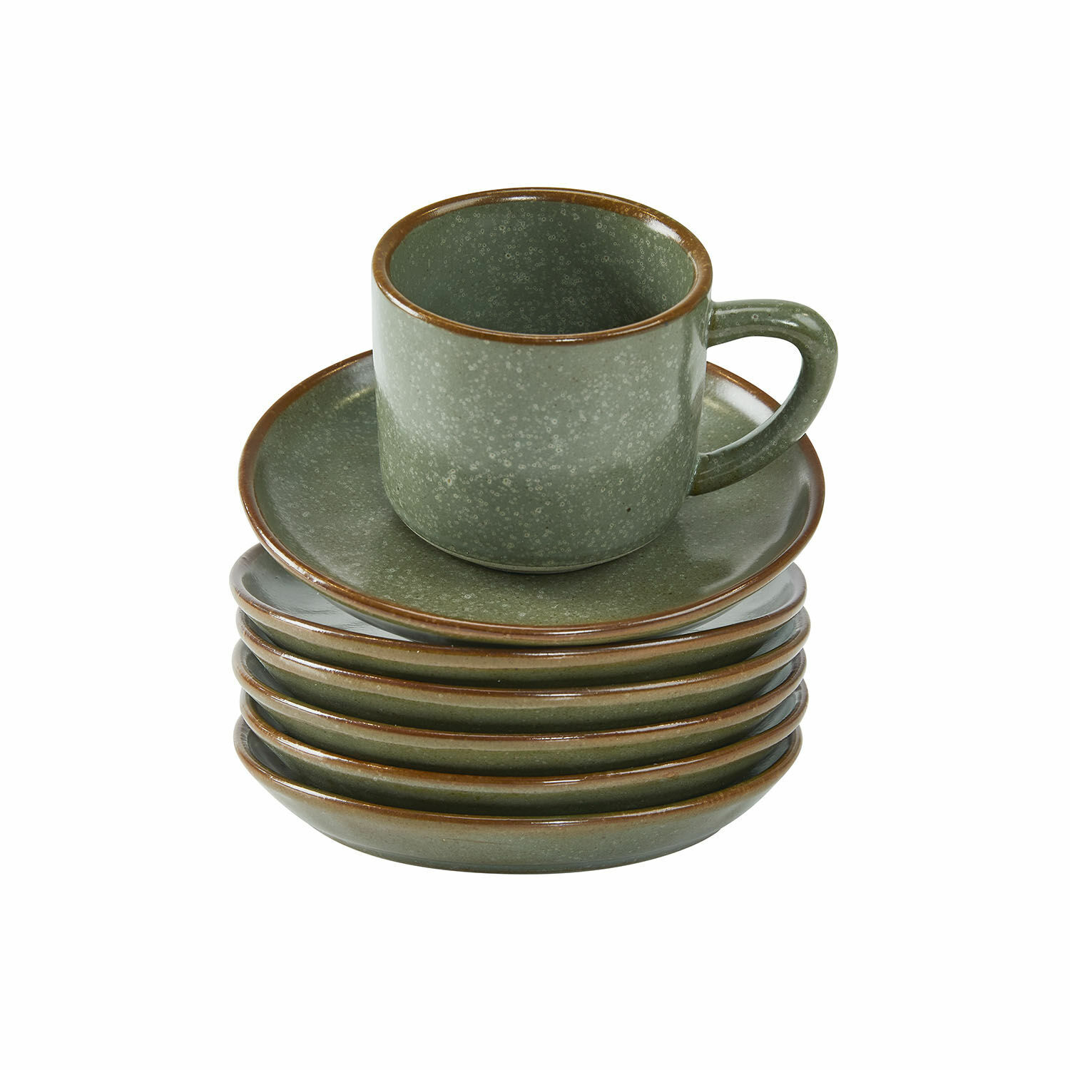 Lot de 6 tasses et soucoupes Biarré Ensemble de tasses et soucoupes en céramique verte avec bord brun pour café et thé