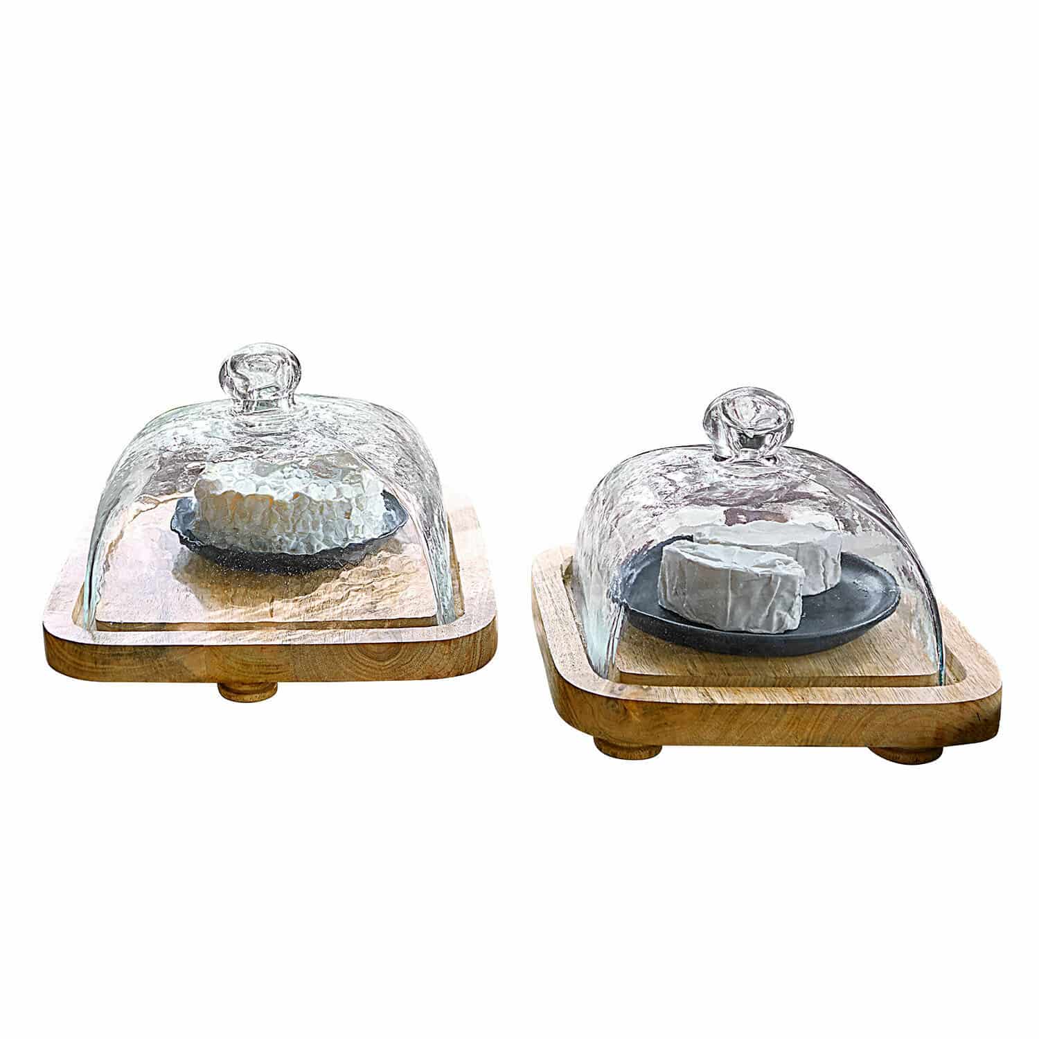 Lot de 2 cloches en verre avec leur plateau Bellavario
