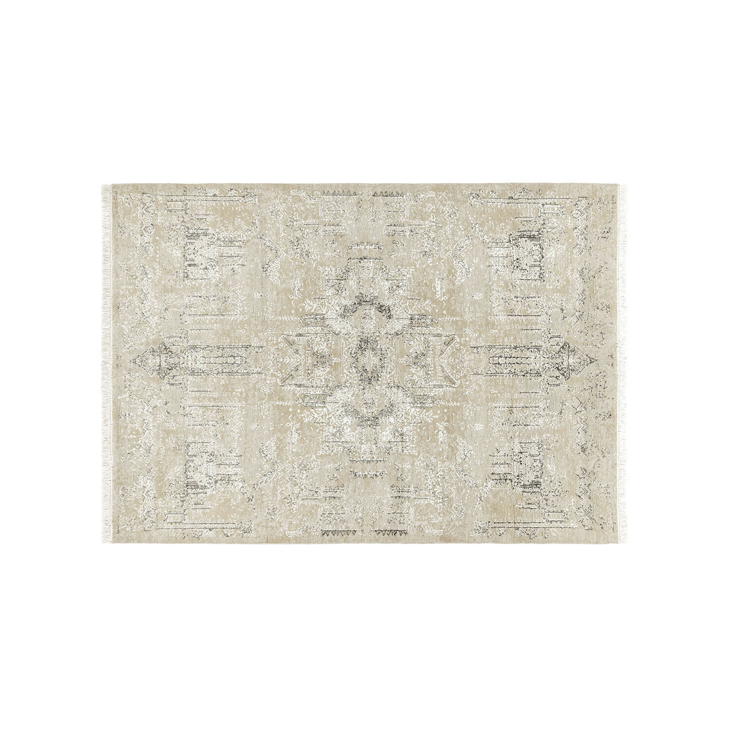 Tapis beige avec motif vintage subtil, matière douce, parfait pour salon et décoration intérieure