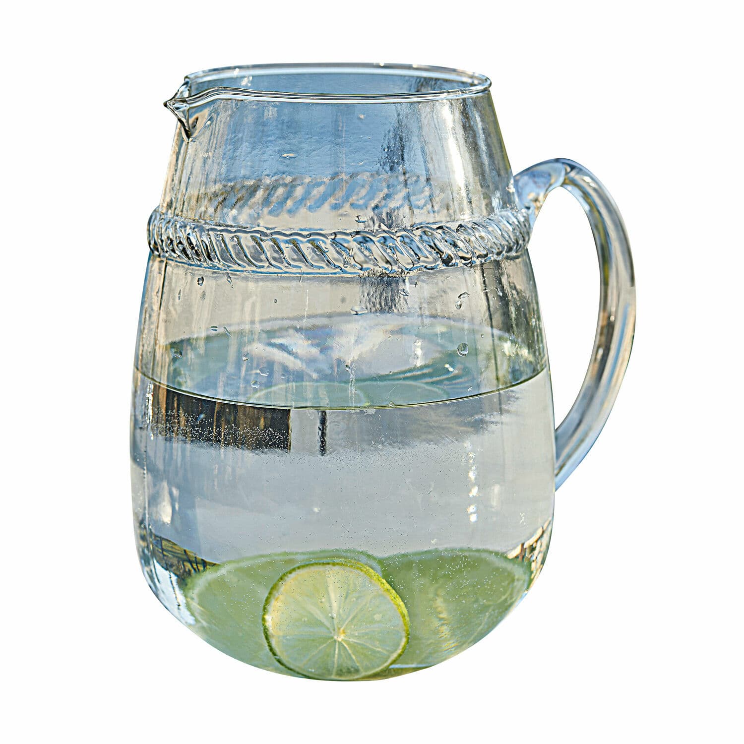 Carafe Beiras Carafe en verre avec anse et motif décoratif, remplie d'eau avec des tranches de citron vert