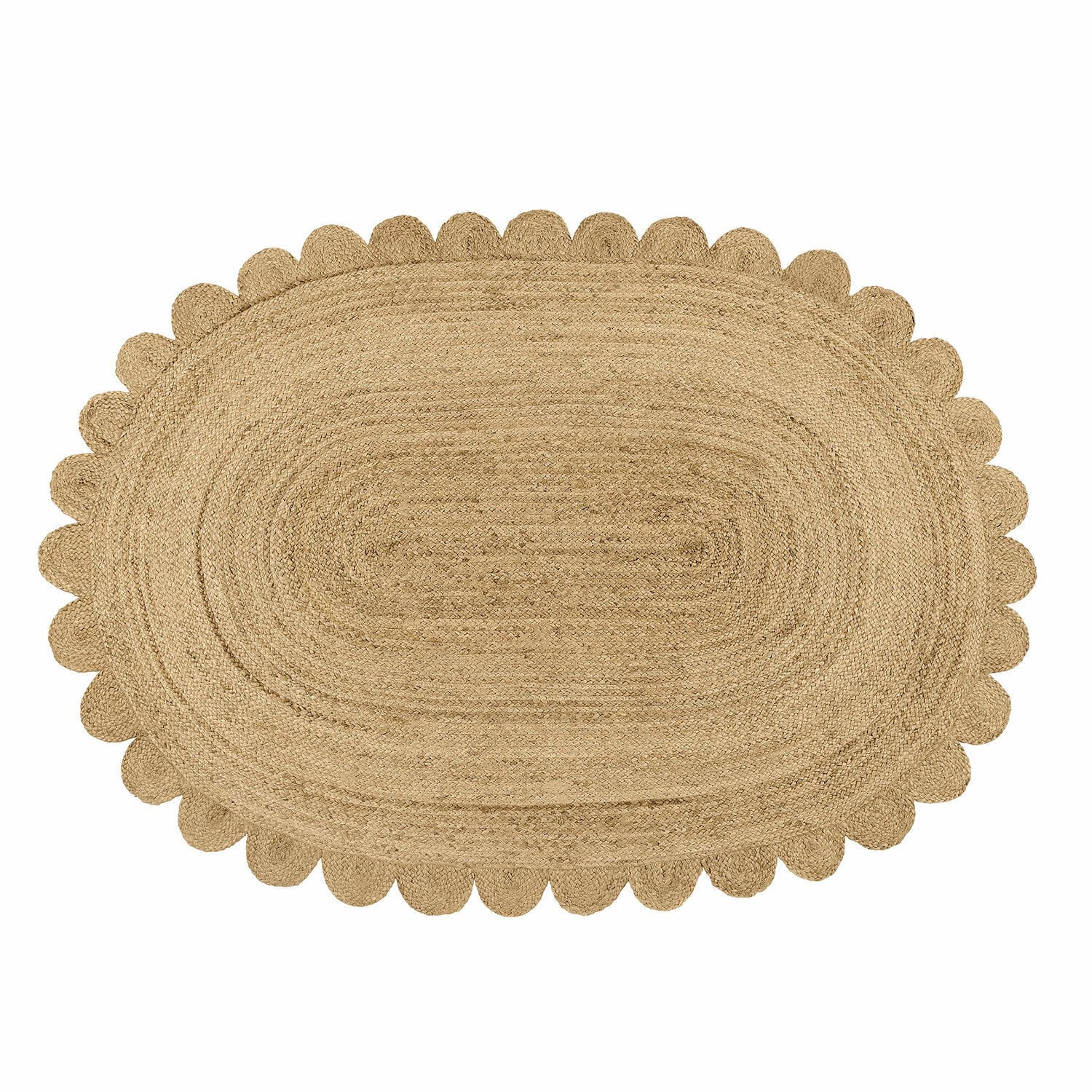 Tapis Ferce Tapis ovale en jute couleur naturelle avec bord festonné, décoration intérieure rustique