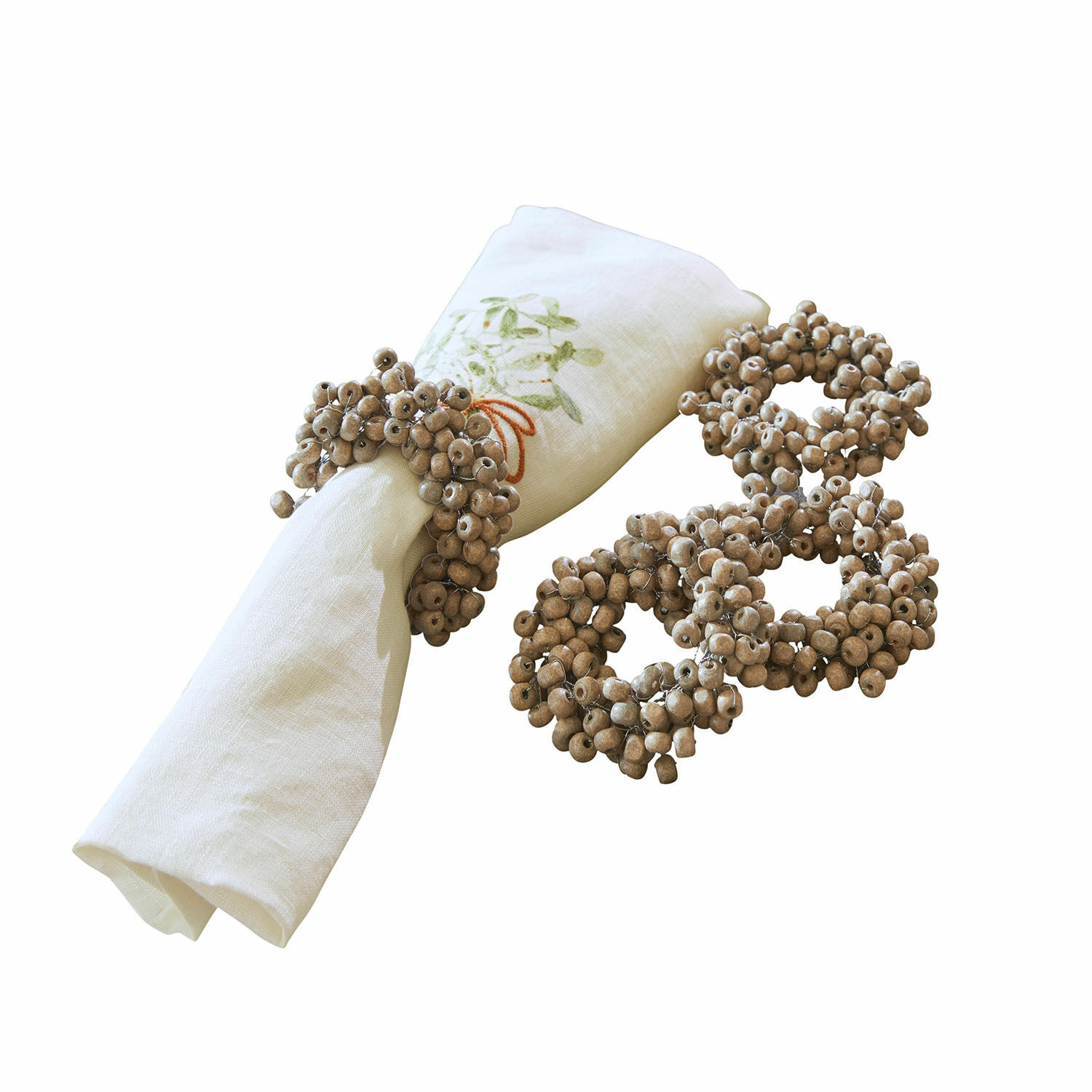Lot de 4 ronds de serviettes Costavio Anneaux de serviette en bois naturel beige, décoration de table rustique et élégante