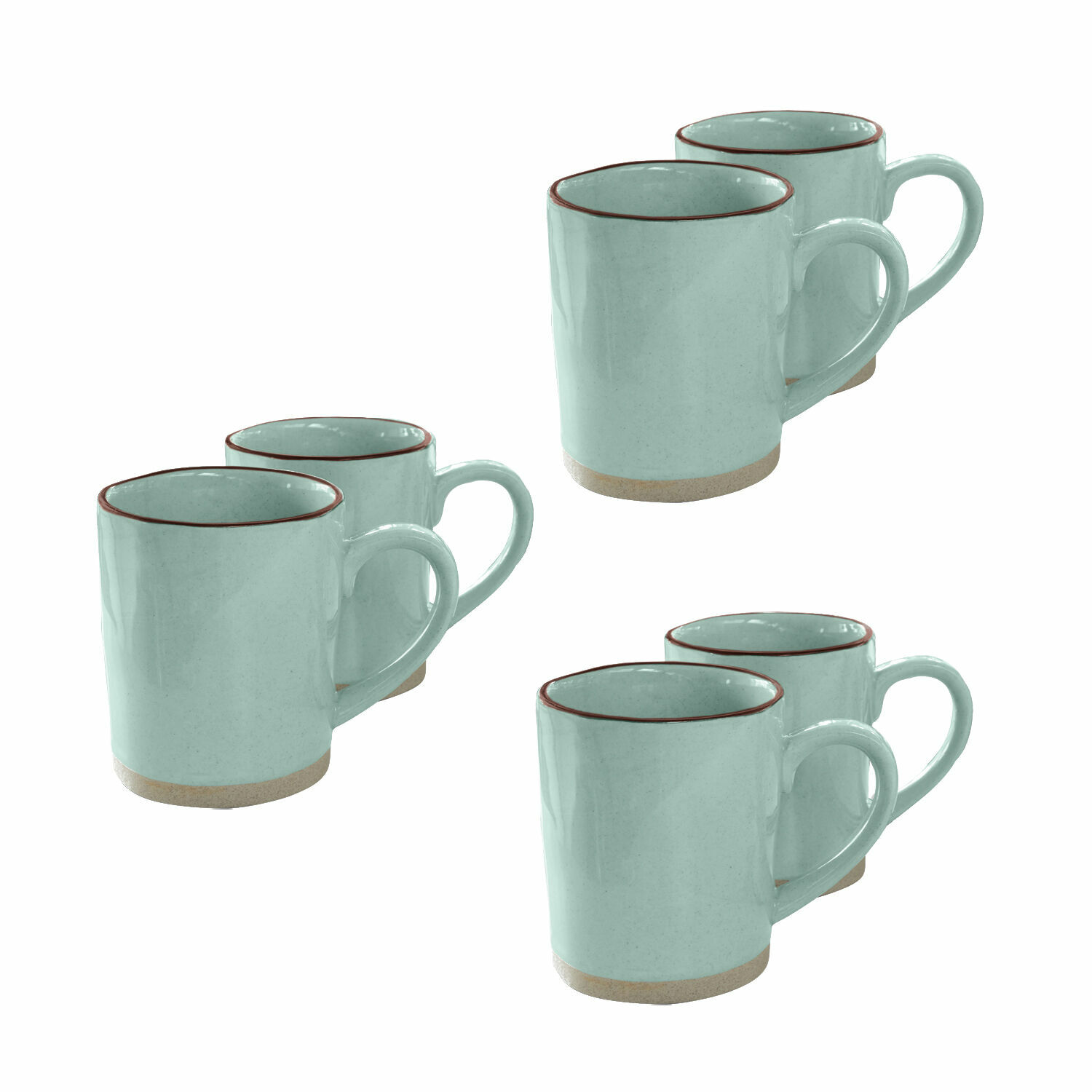 turquoise Ensemble de 6 mugs en céramique turquoise Biarritz avec bord marron et base beige