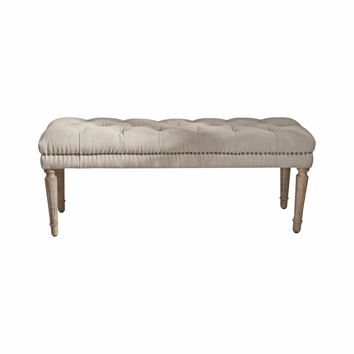 Banquette Brookfield Banc rembourré beige avec pieds en bois et assise capitonnée pour salon élégant