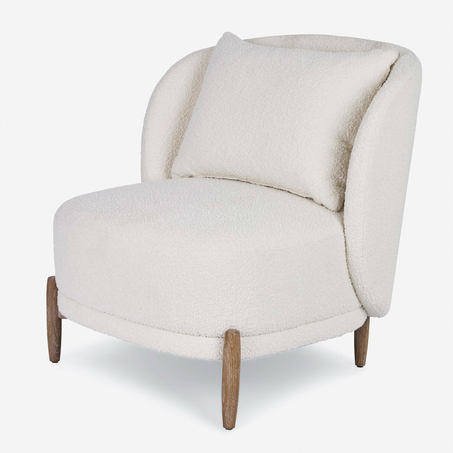 Fauteuil Thamira Fauteuil blanc en tissu doux avec pieds en bois, meuble moderne pour salon confortable