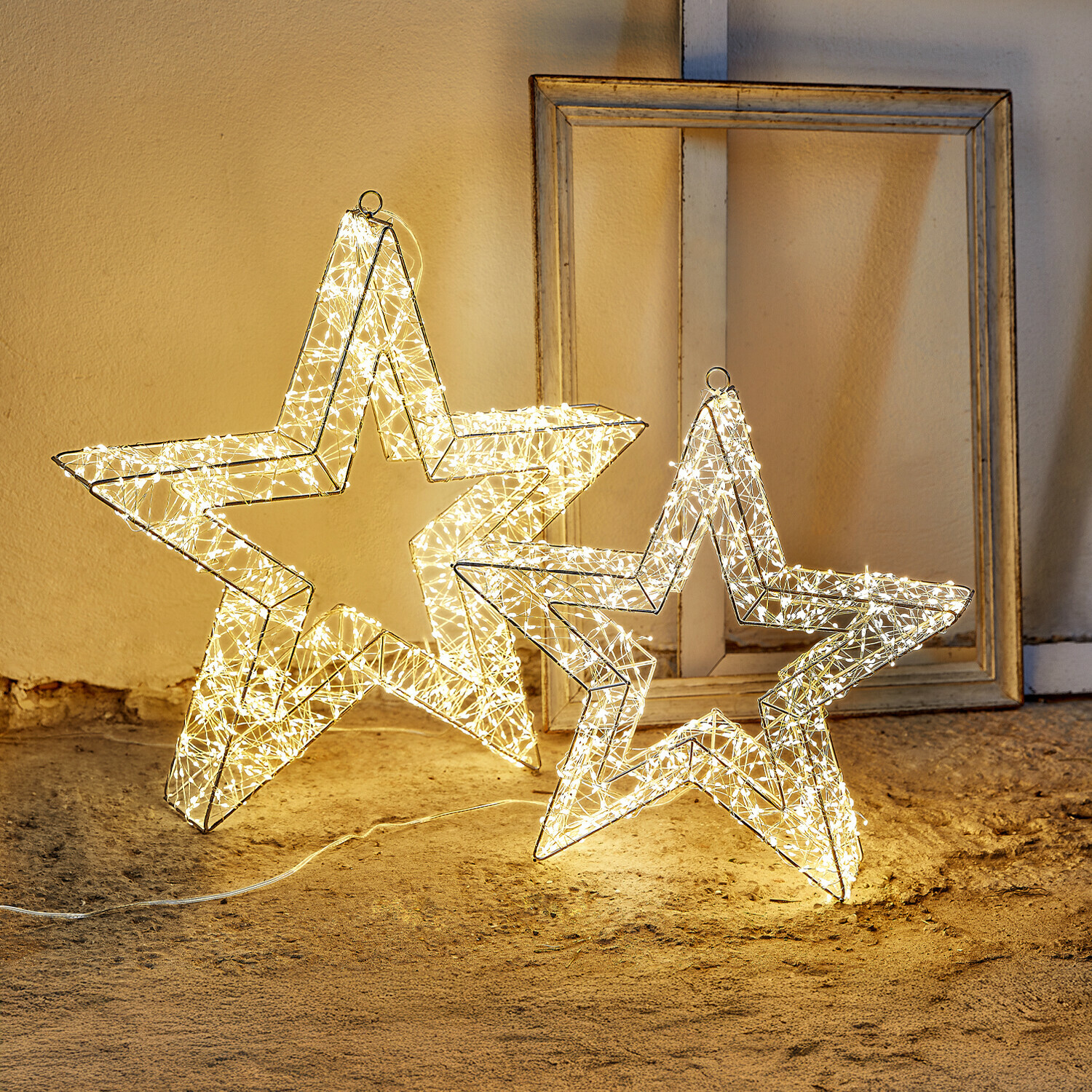 Lot de 2 étoiles à LED Veralisse Étoiles décoratives lumineuses en fil métallique blanc chaud pour intérieur et extérieur