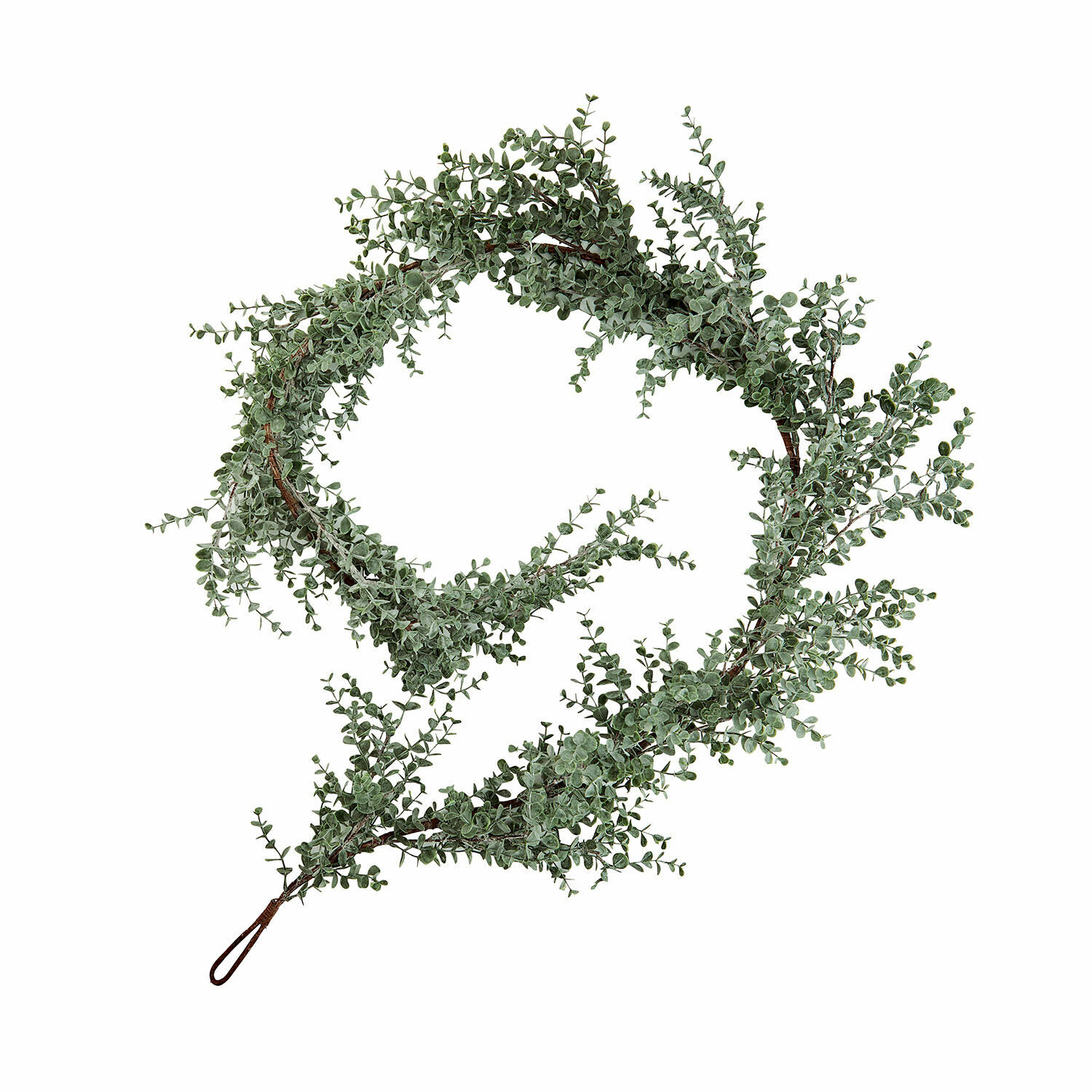 Guirlande Valerie Couronne décorative en feuilles d'eucalyptus vertes sur base marron pour décoration intérieure