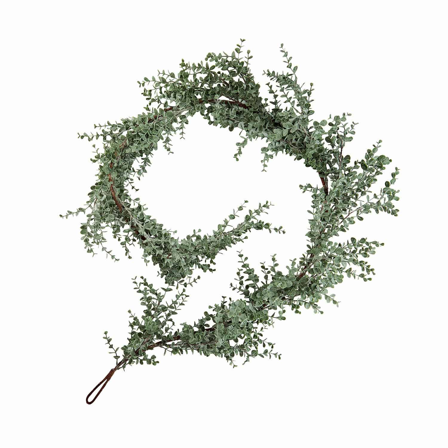 Guirlande Valerie Couronne décorative en feuilles d'eucalyptus vertes sur base marron pour décoration intérieure