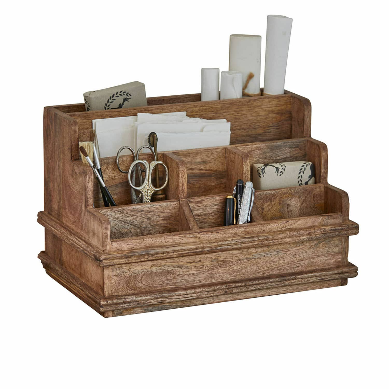 Organiseur Darymin Organisateur de bureau en bois naturel avec plusieurs compartiments pour fournitures et papiers