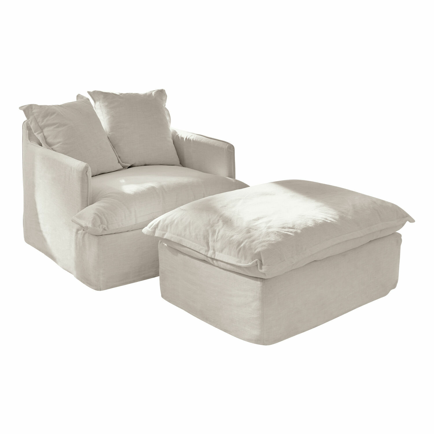 crème Fauteuil Avignon crème avec repose-pieds en tissu doux, parfait pour un coin détente confortable