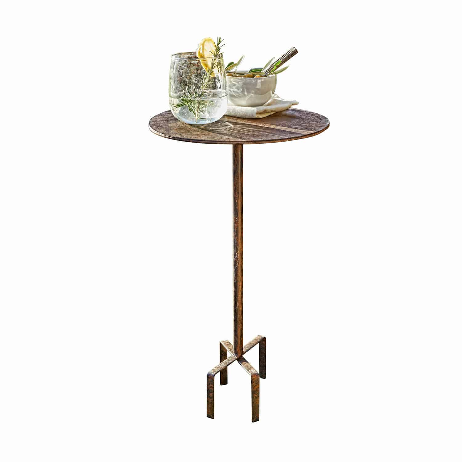 Petite table Fermont Table d'appoint en métal couleur rouille avec plateau rond, parfaite pour salon ou terrasse