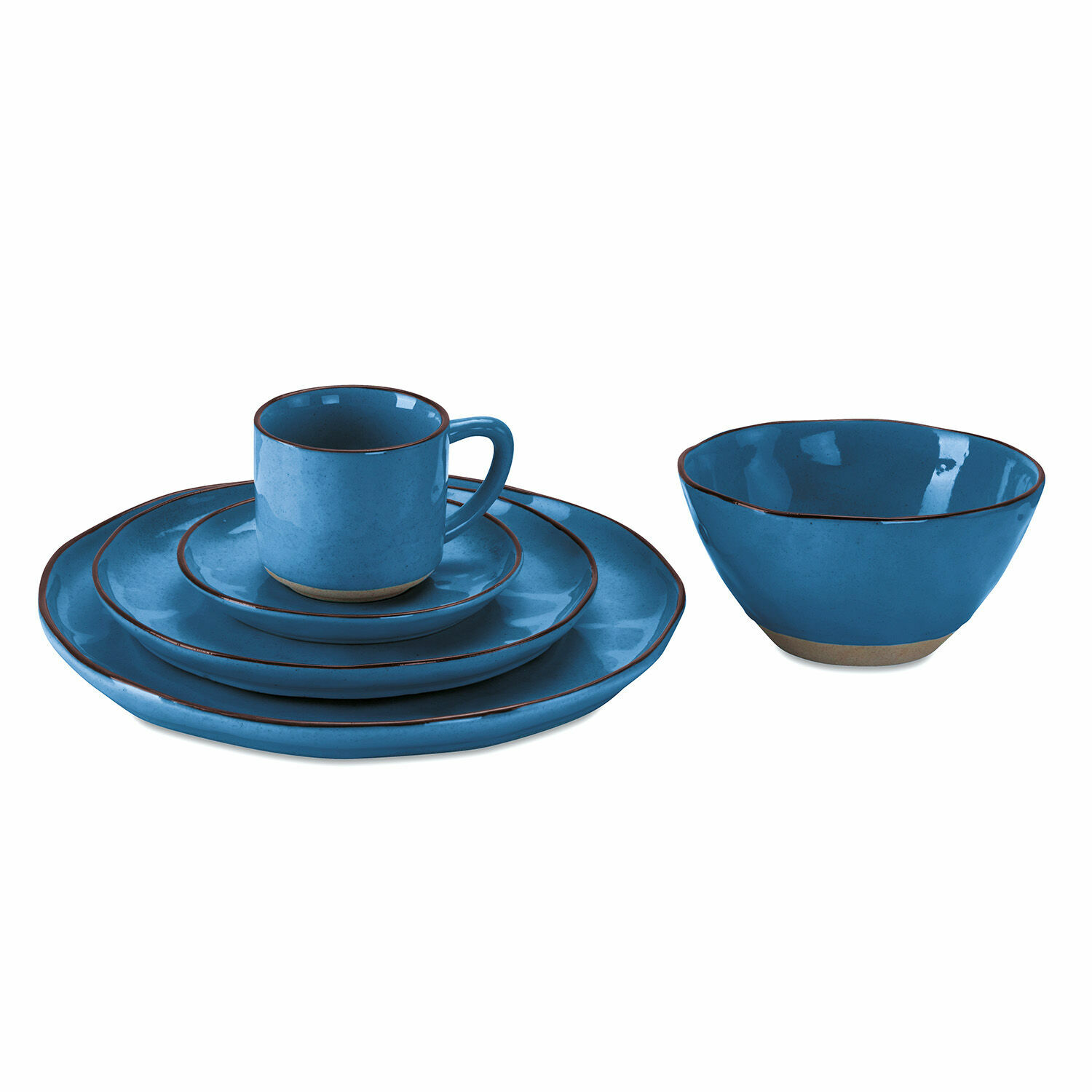 Service 30 pièces Biarré Service de vaisselle en céramique bleue avec tasse, assiettes et bol au style rustique