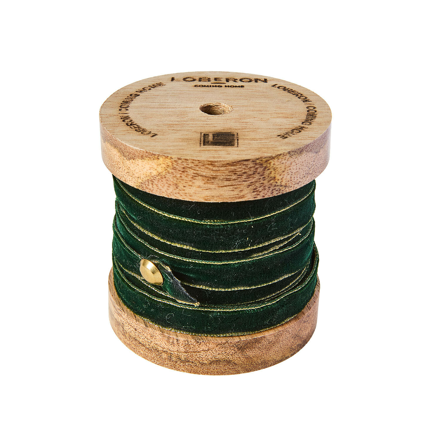 vert foncé/doré Ruban en velours vert foncé Sorima avec bordure dorée sur bobine en bois pour décoration et artisanat