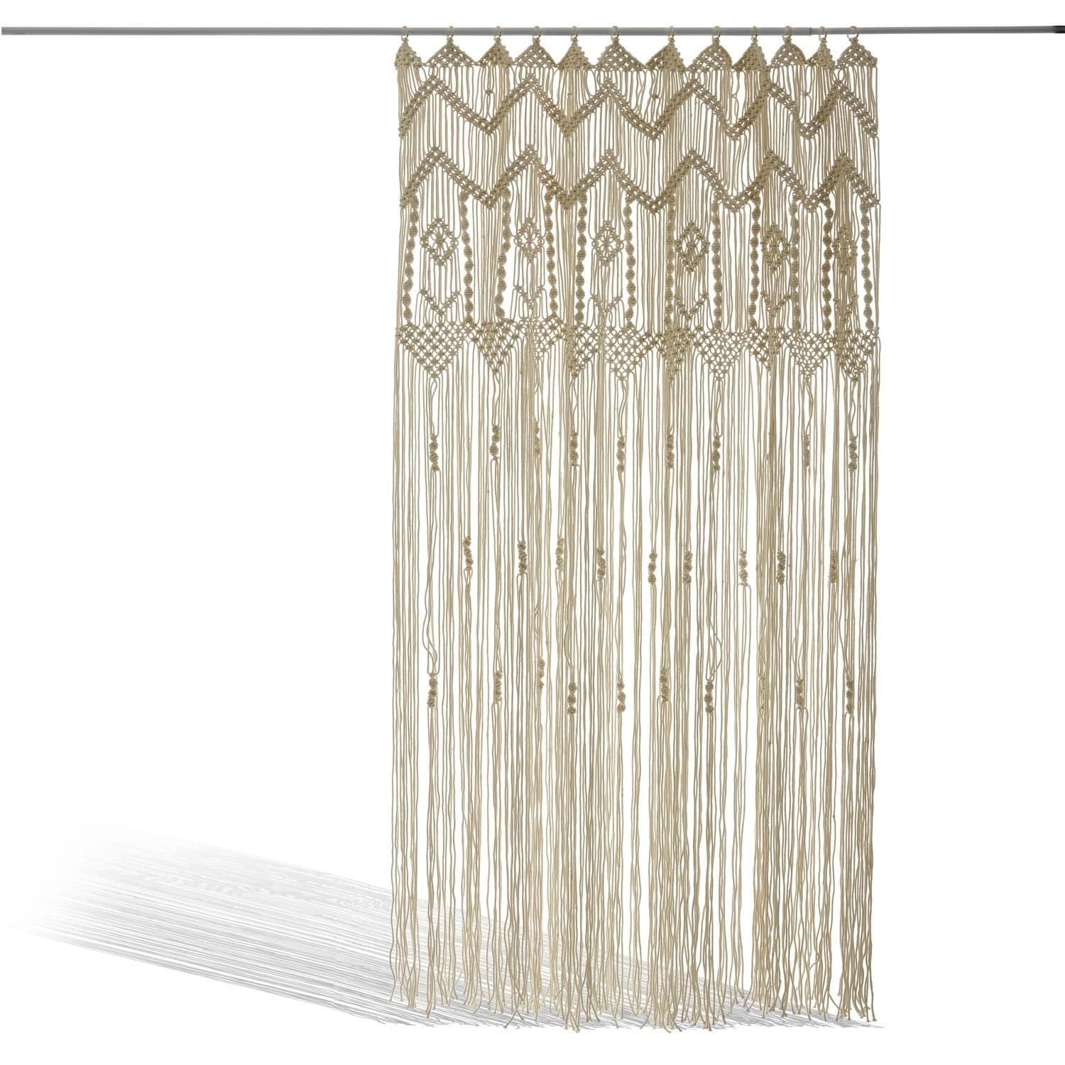 Rideau Jael Rideau macramé en coton naturel beige, décoration bohème pour intérieur chaleureux et tendance.