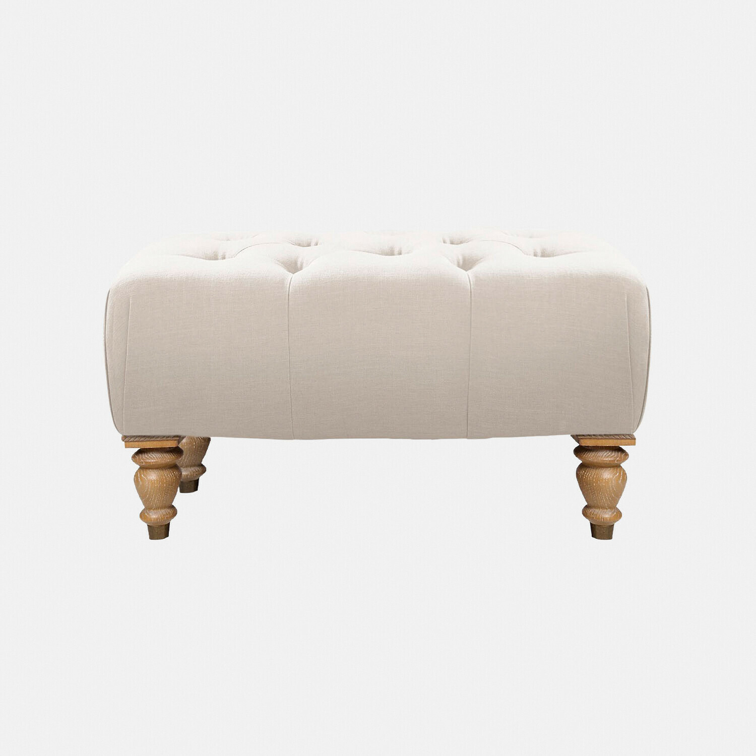 lin Pouf Durance en lin beige avec pieds en bois tourné, meuble élégant pour salon ou chambre