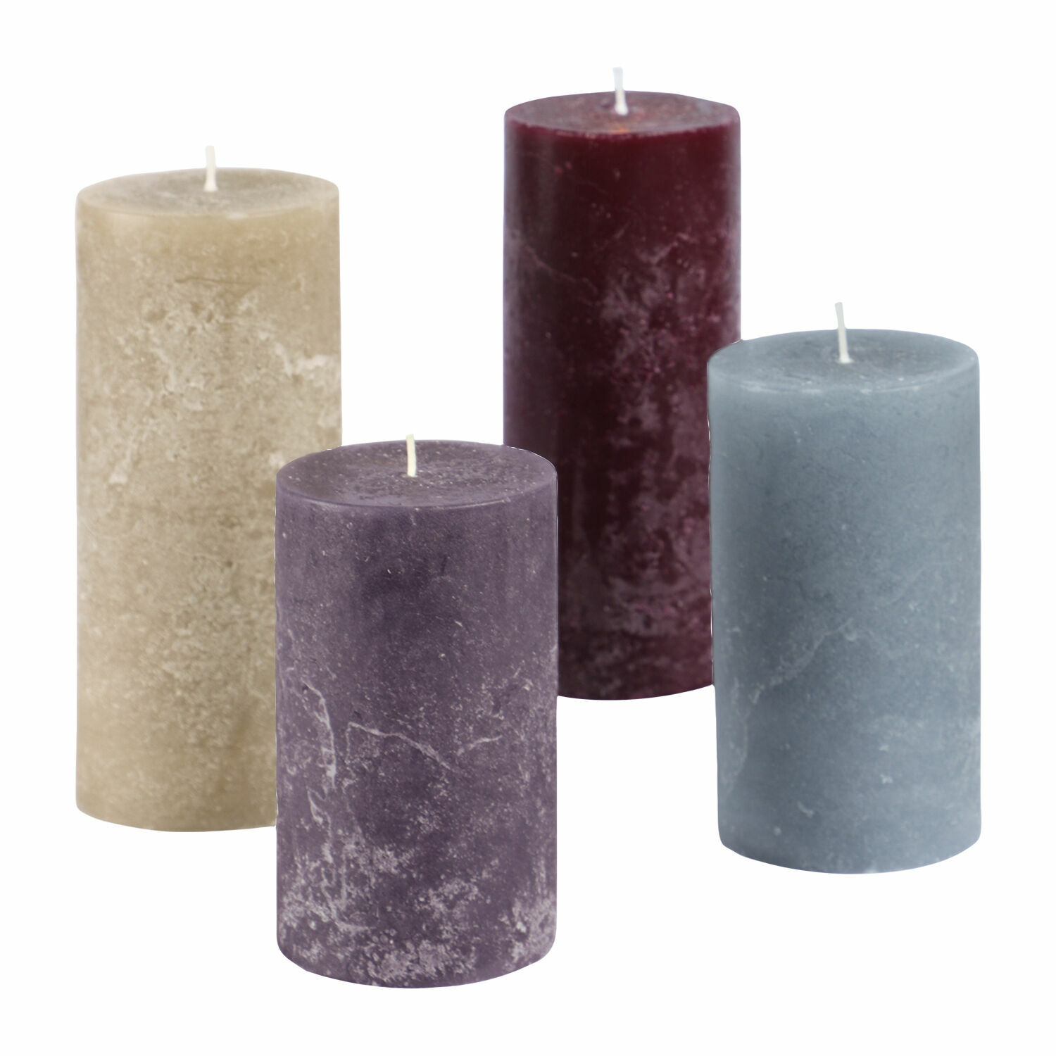 gris/taupe/violet Lot de 4 bougies Berekua en cire aux couleurs gris, taupe, lilas et bordeaux pour décoration