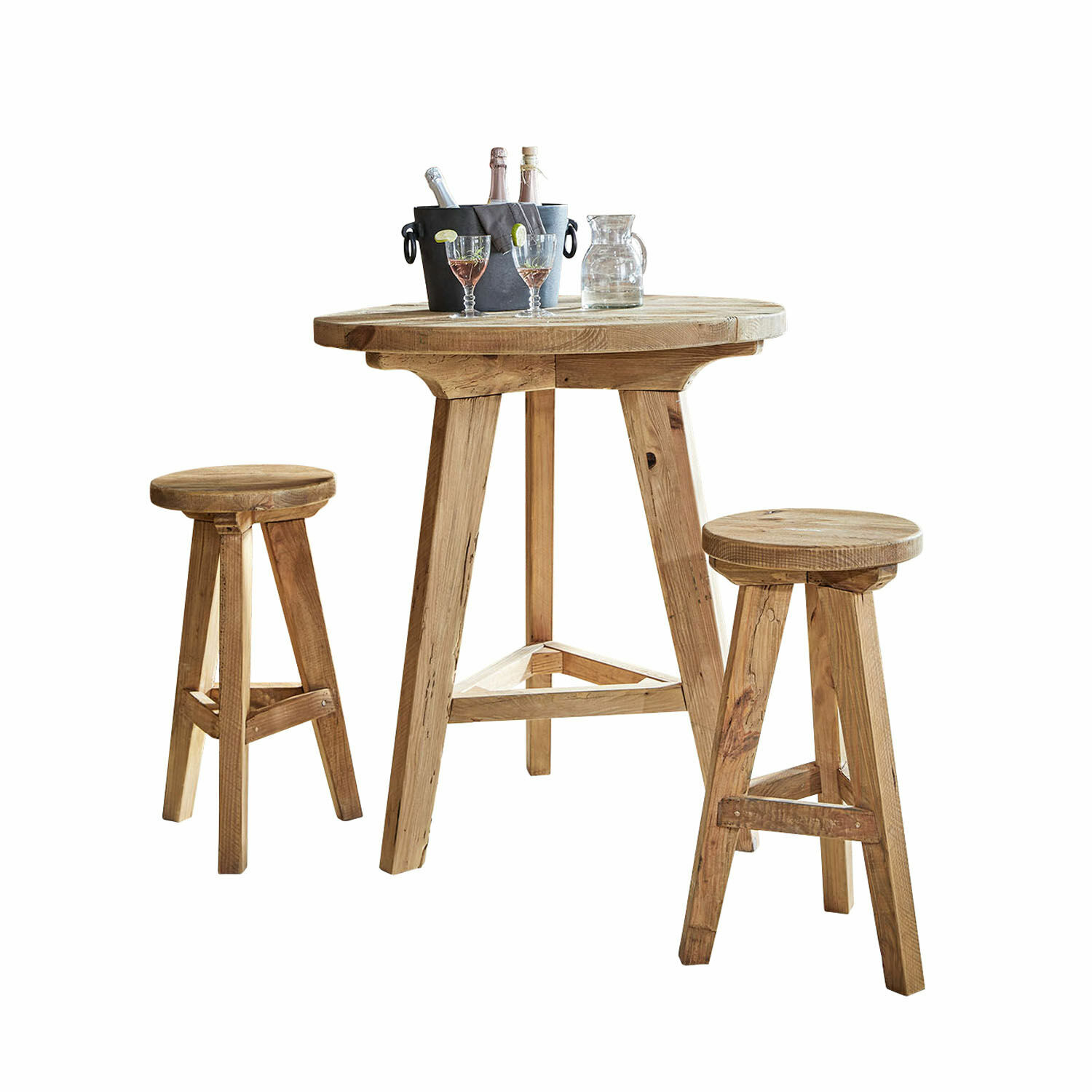 Ensemble table et chaises Stonington Ensemble table et deux tabourets en bois naturel pour intérieur et jardin