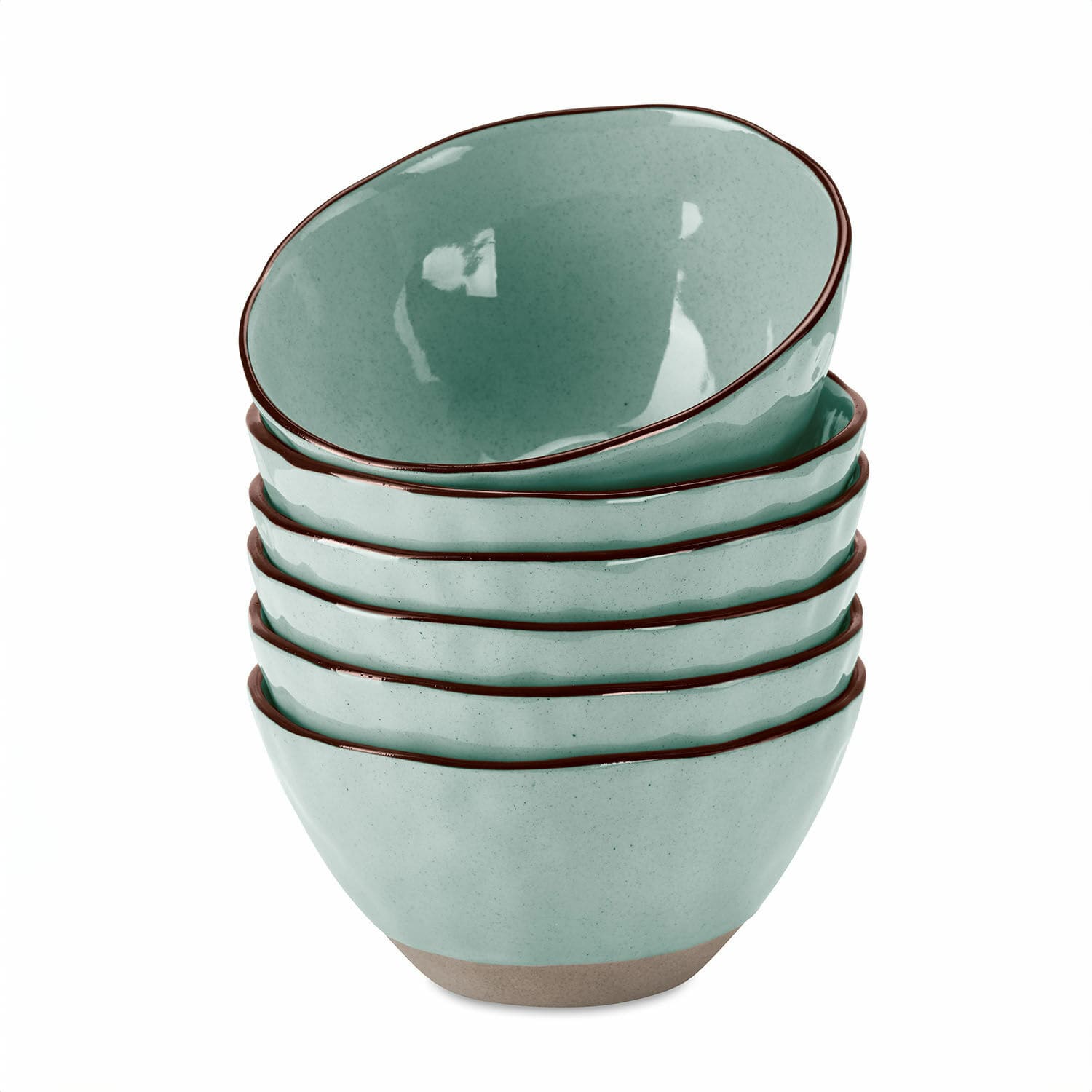 Lot de 6 bols Biarré Ensemble de six bols en céramique vert menthe avec bord brun pour la cuisine
