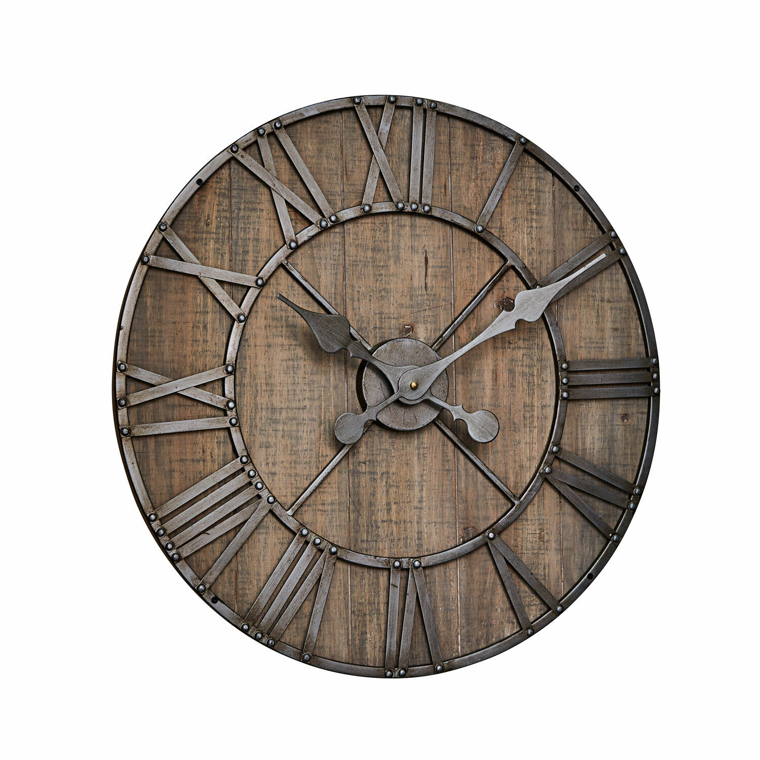 Horloge Caldwell Grande horloge murale en bois et métal style vintage avec chiffres romains et aiguilles noires