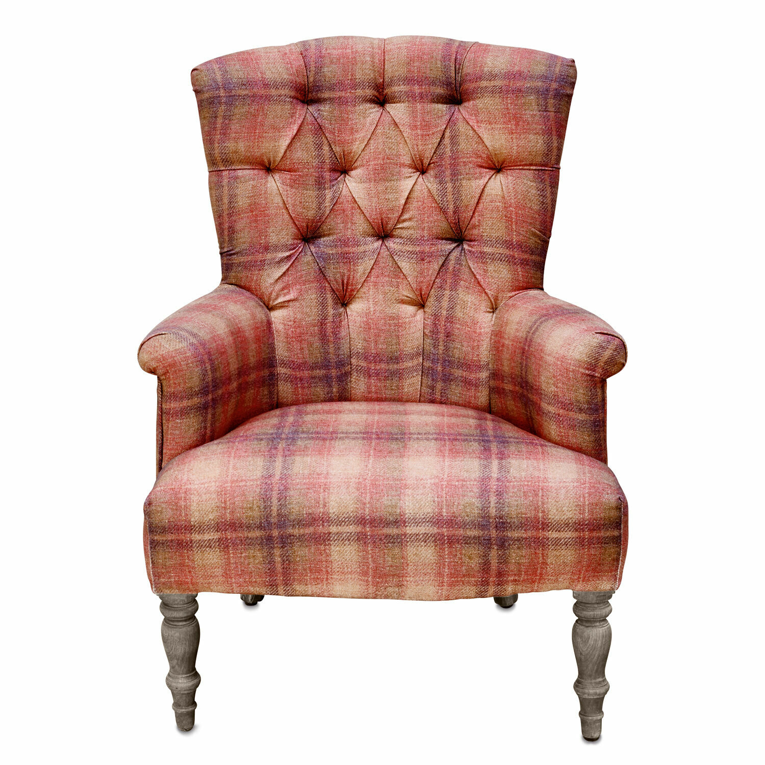 multicolore Fauteuil Hinsdale coloré en tissu à carreaux avec pieds en bois, siège confortable pour salon