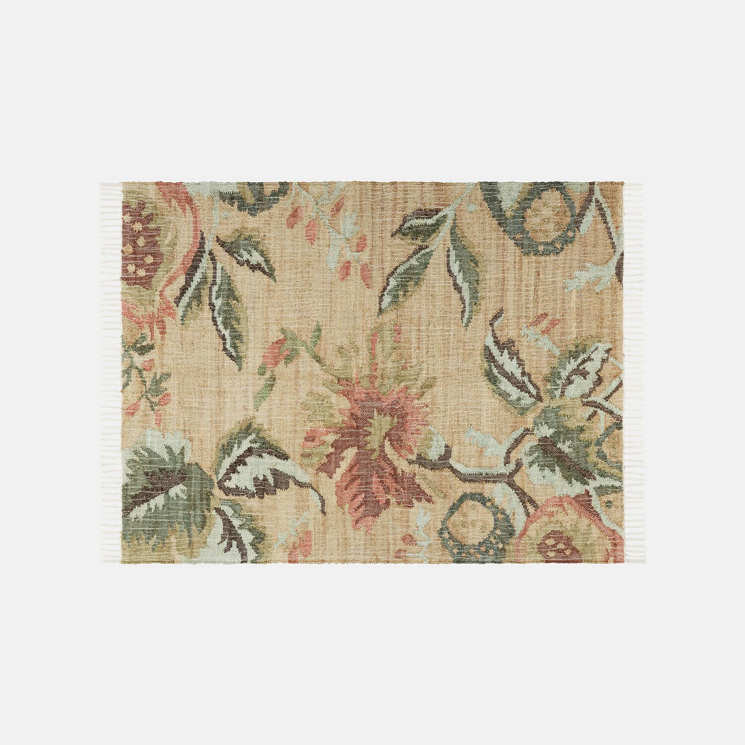 Tapis Lorviano Tapis en matériau naturel avec motif floral dans des tons chauds beige et vert