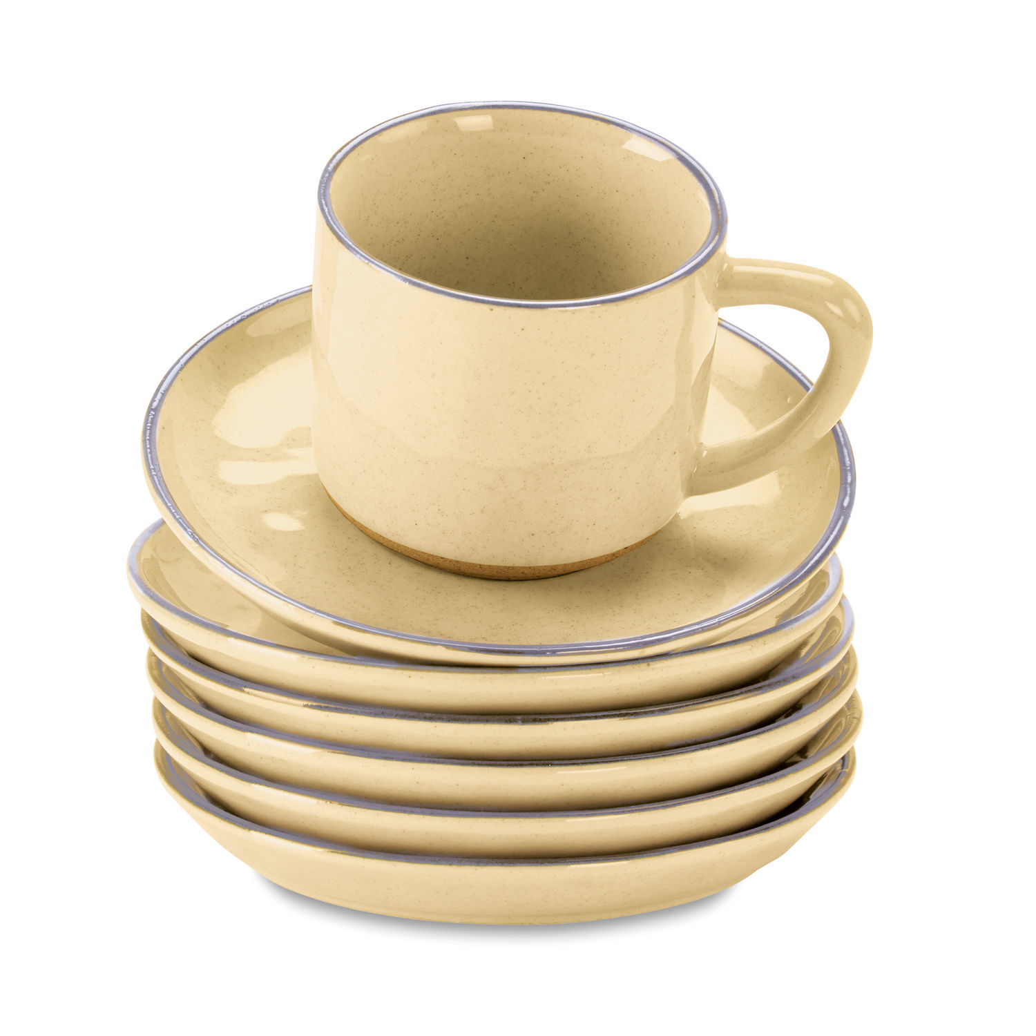 jaune Ensemble de 6 tasses et soucoupes en céramique jaune Biarritz pour café et thé