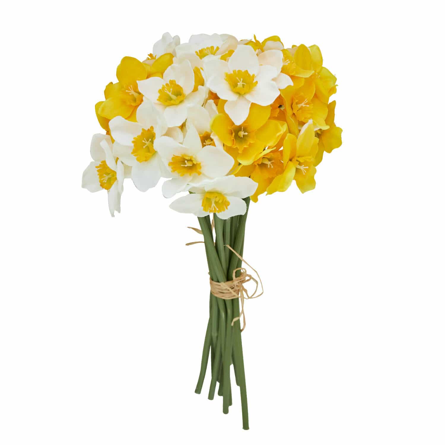 Lot de 12 fleurs décoratives Misapina Bouquet de jonquilles artificielles blanches et jaunes avec tiges vertes pour décoration printanière