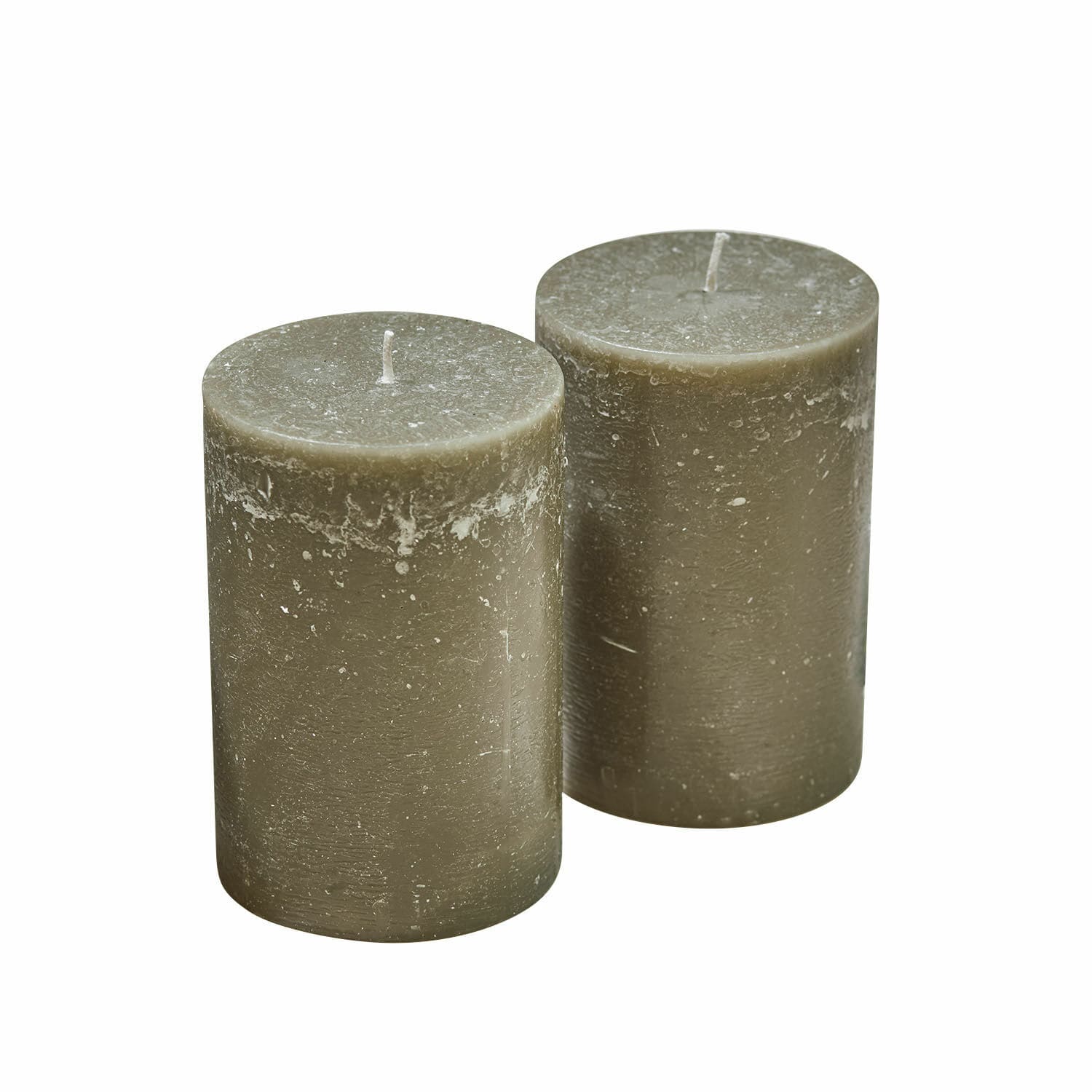 Lot de 2 bougies Oviedo Lot de deux bougies vertes en cire avec finition rustique pour décoration intérieure