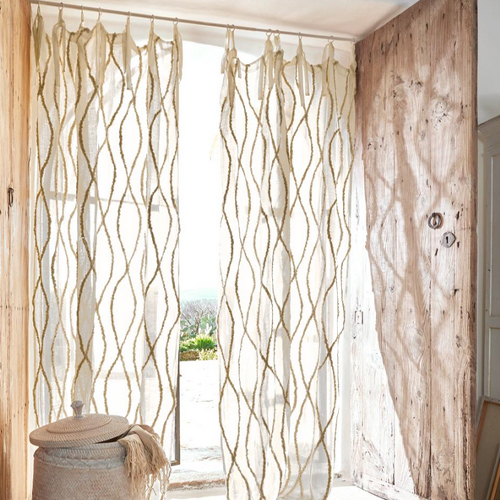 Rideaux transparents avec motif tressé beige, décoration de fenêtre au style naturel bohème