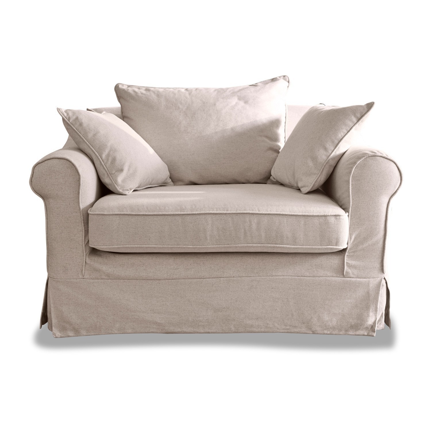 Fauteuil Folsom Canapé deux places beige en tissu avec coussins, confortable pour salon et détente