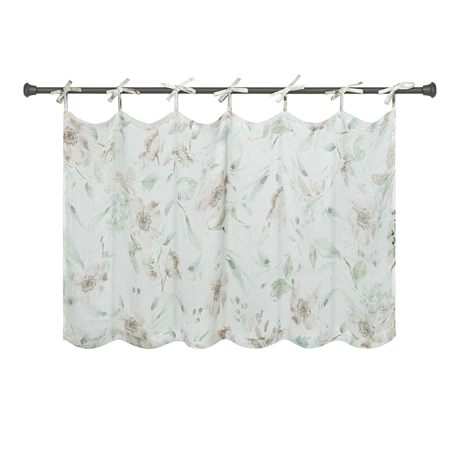 Brise-bise Aurélines Rideau en lin à motifs floraux clairs avec liens noués, décoration de fenêtre élégante