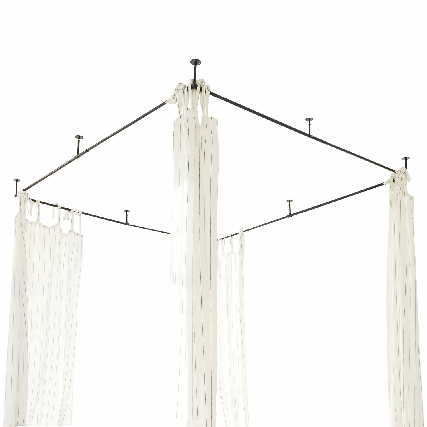 Ciel de lit Giroux Structure métallique noire avec rideaux blancs fins pour lit à baldaquin, décoration intérieure élégante