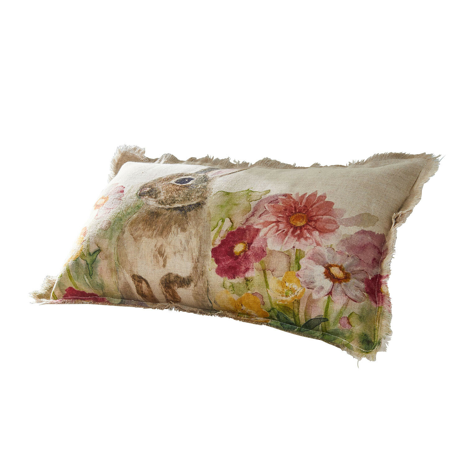 Housse de coussin Parélys Coussin rectangulaire en lin avec motif lapin et fleurs colorées pour décoration intérieure douce