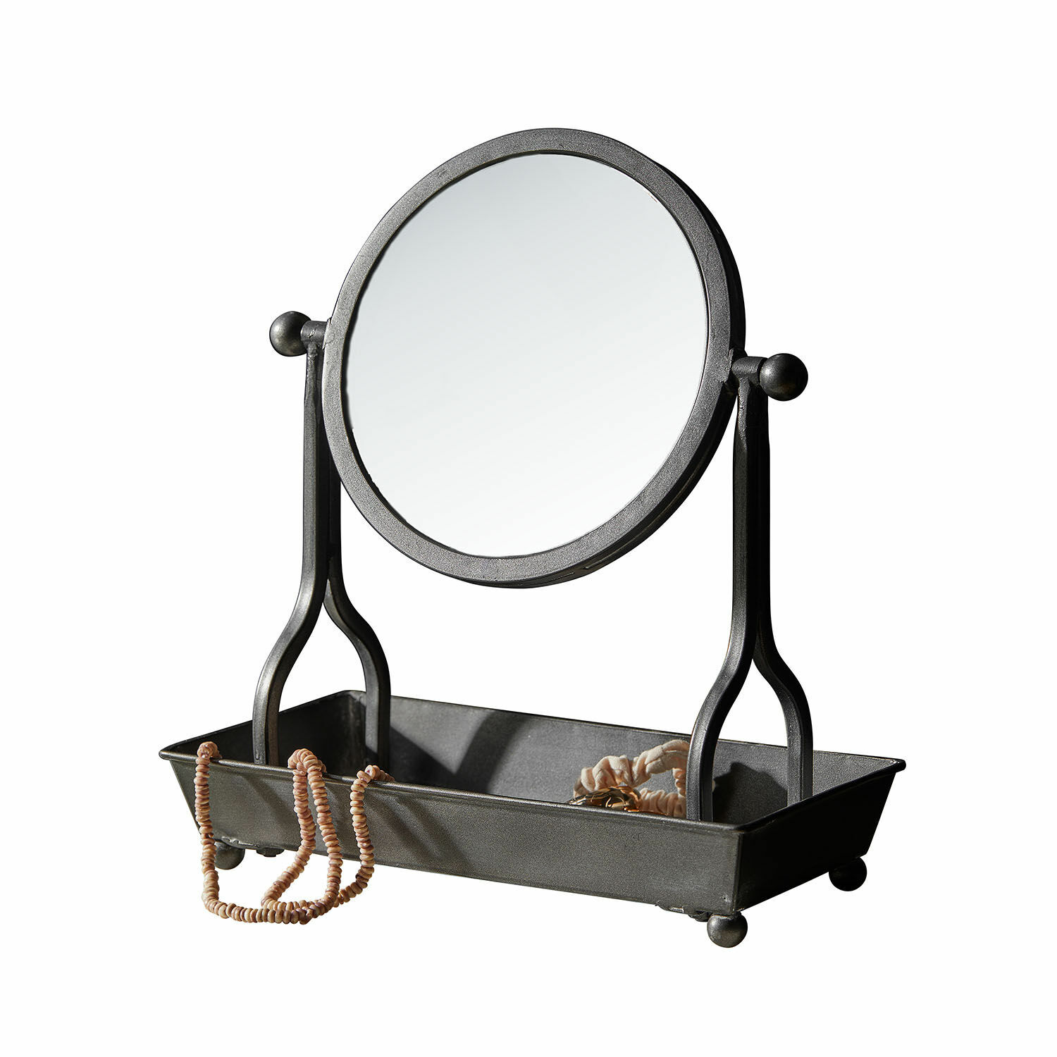 Miroir de maquillage Amilion Miroir de table en métal noir avec plateau pour bijoux, accessoire pratique de rangement