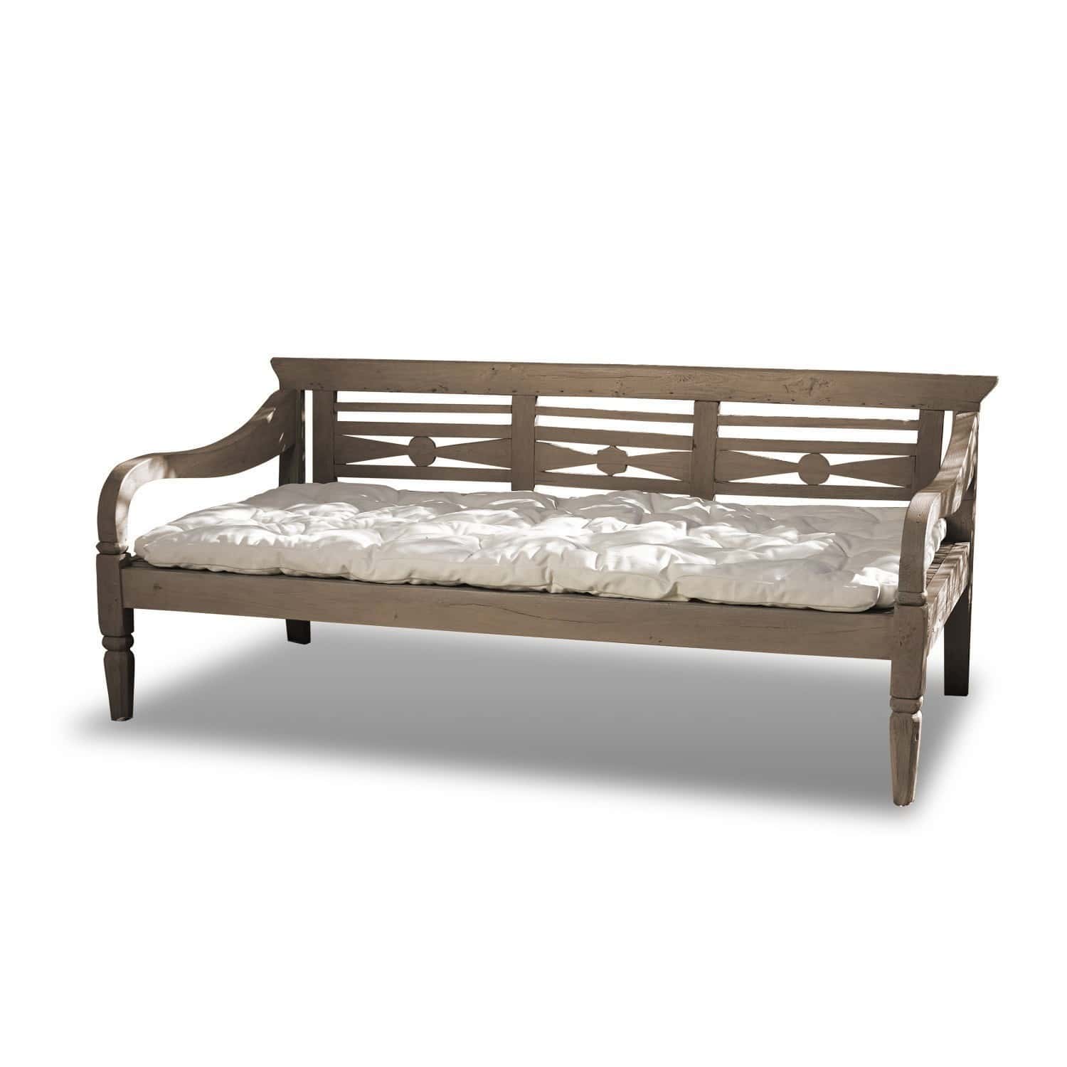 Banc Fairwood Banc en bois trois places avec coussin clair et dossier décoratif pour salon confortable