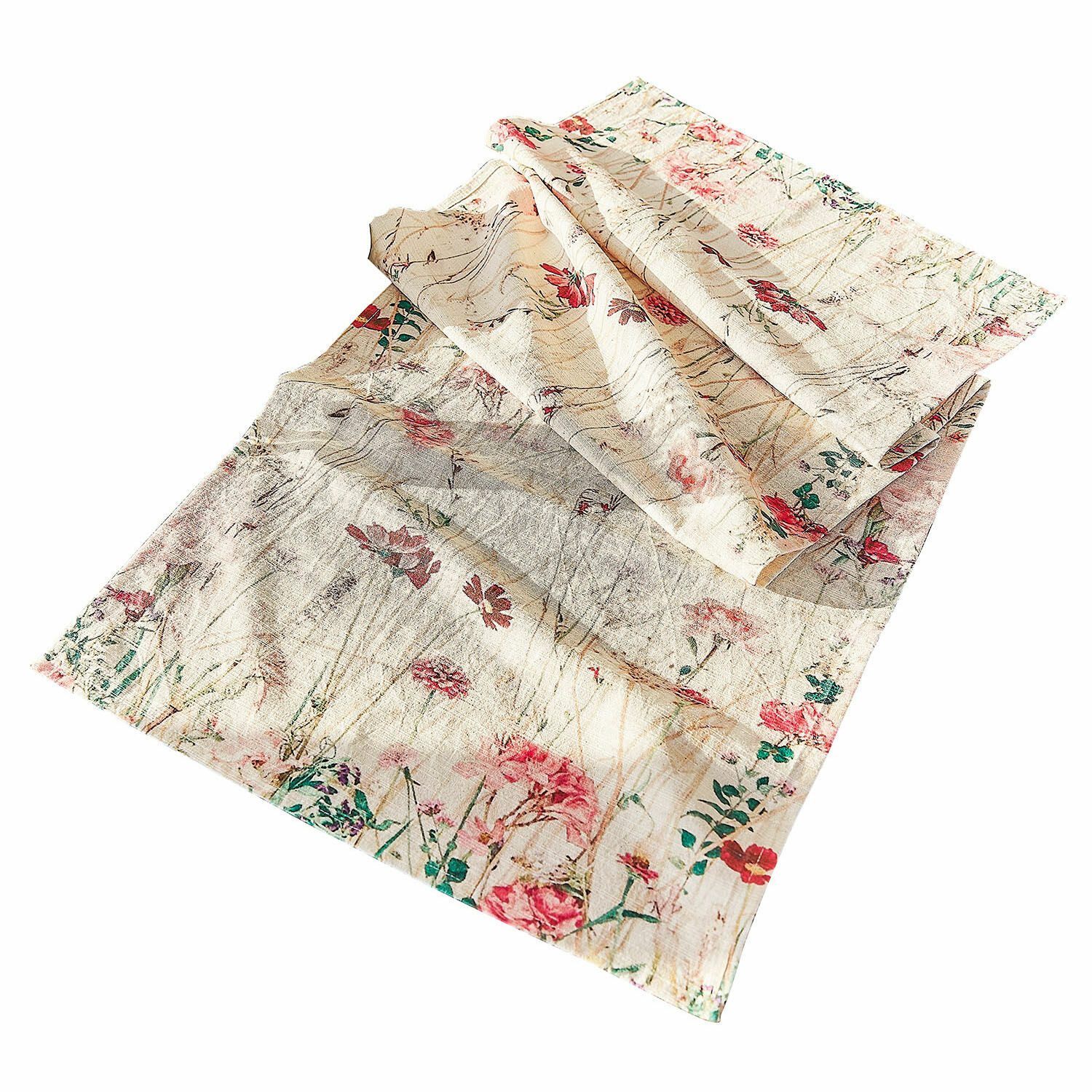 Chemin de table Briovene Chemin de table en lin crème avec imprimé floral, décoration rustique pour la table