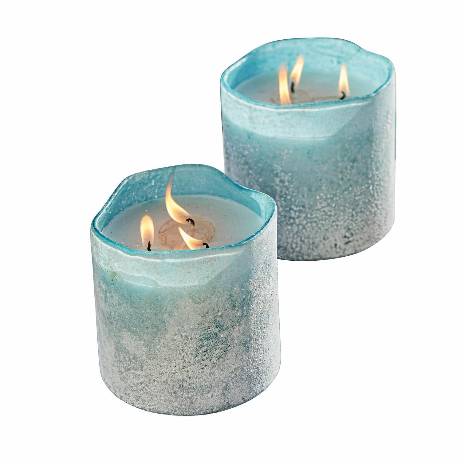 Lot de 2 bougies turquoise dans photophores en verre Caladia pour décoration intérieure et extérieure