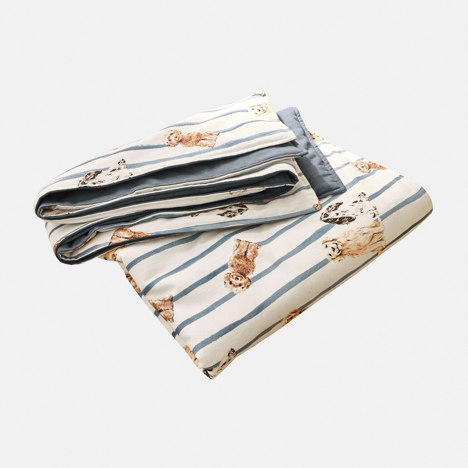 Plaid pour chien Schnuffelex Plaid en coton plié à rayures bleues avec motifs de chiens beige, textile décoratif pour chambre à coucher