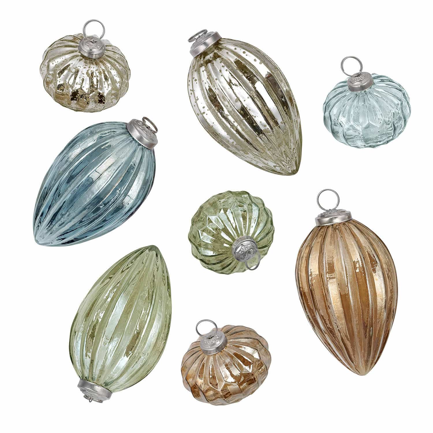 Lot de 8 boules de Noël Azélisse Ensemble de décorations de Noël en verre aux formes et couleurs variées pour sapin