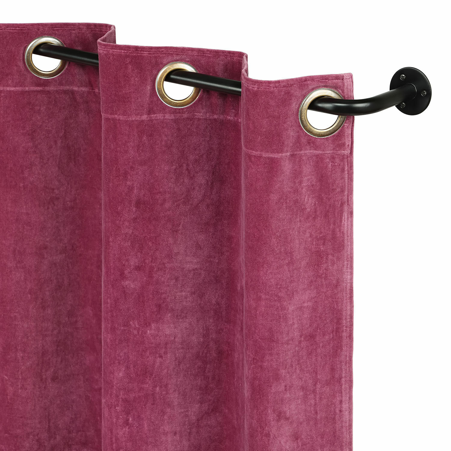 Tringle à rideaux d'angle avec 2 embrasses Belarune Rideau violet en velours avec œillets métalliques sur tringle noire pour décoration de fenêtre