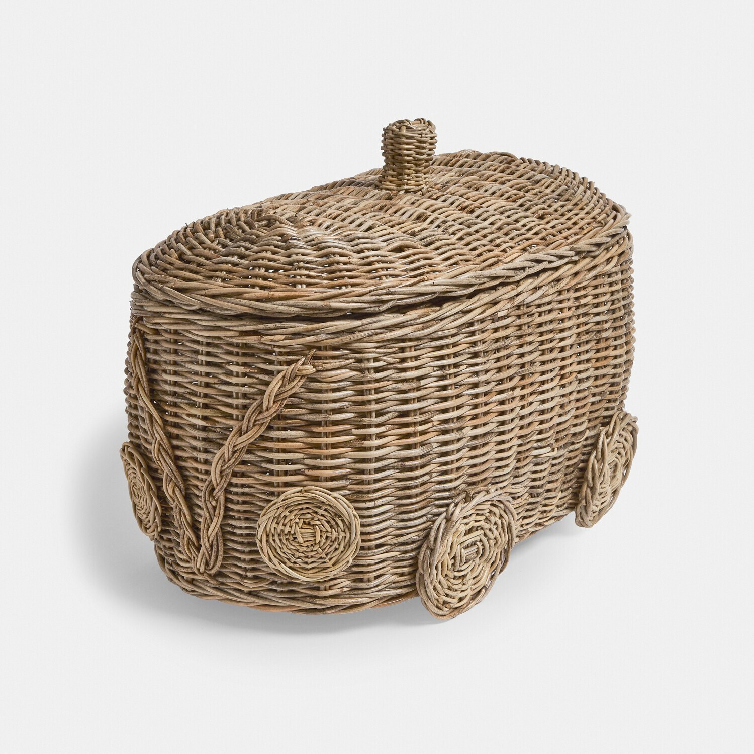 Chariot à roulettes Jibboo Boîte de rangement en rotin naturel en forme de voiture pour jouets ou objets divers
