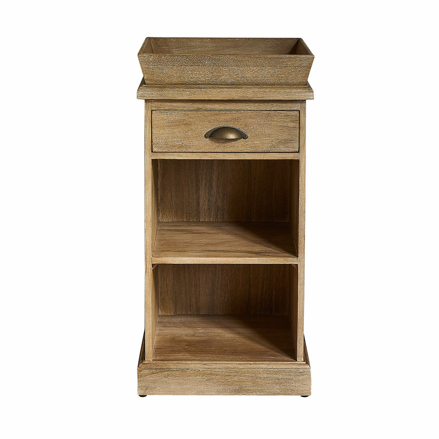marron Table de chevet Montarie en bois brun avec tiroir et deux étagères pour rangement