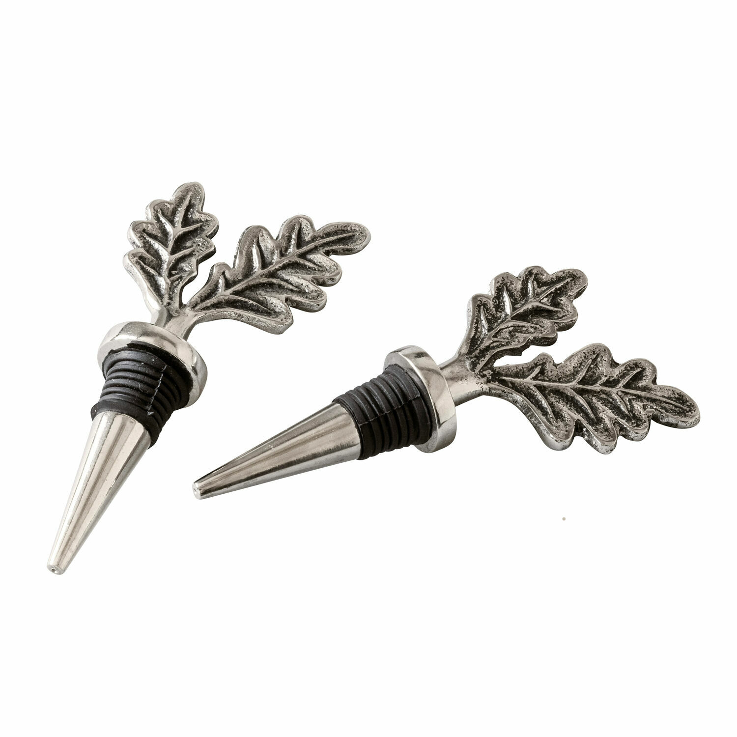 Lot de 2 bouchons de bouteilles Vibius Lot de deux bouchons de bouteille en métal avec décoration feuille de chêne argentée